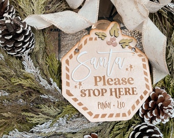 Santa Please Stop Here Door Sign Personalised