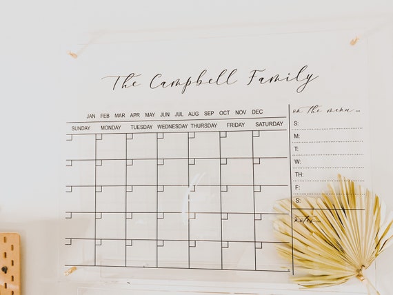 Acrylic Wall Calendar | Personalized Family Planner | Monthly Weekly Calendar | Acrylic Dry Erase Board | Large 2023 Glass Command Center