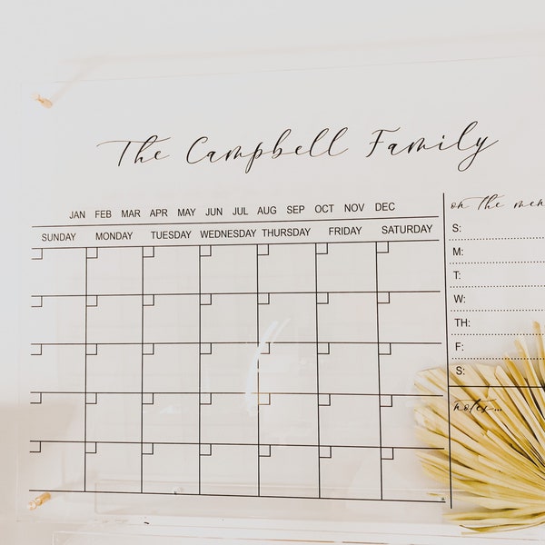 Acrylic Wall Calendar | Personalized Family Planner | Monthly Weekly Calendar | Acrylic Dry Erase Board | Large 2023 Glass Command Center