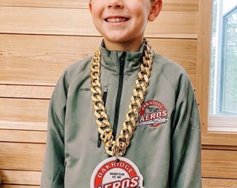 BIG CHAIN Sports logo Necklace, Turn over chain, player of the game, MVP, customizable, large sports necklace, sports swag, oversized chain