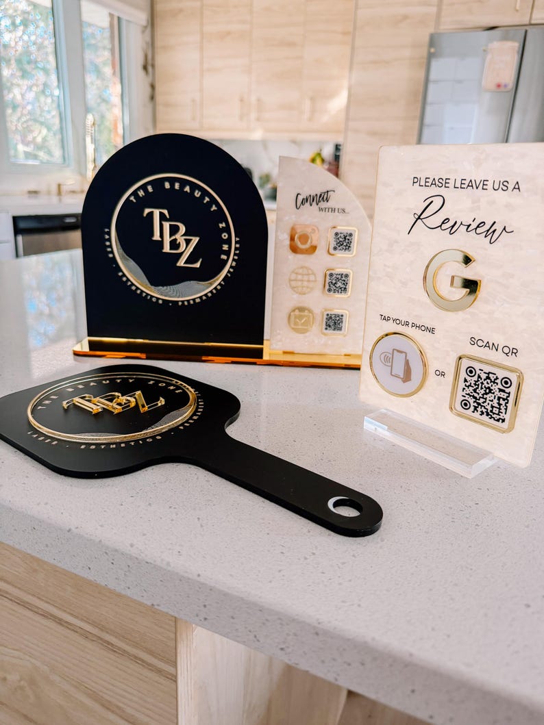 Triple icône et code QR signe Instagram pour les médias sociaux d'entreprise | enseigne de salon | signe beauté | Panneau QR Code Panneau marketing image 12