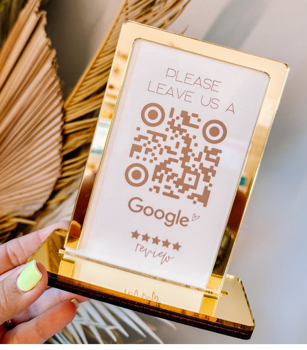 QR Code Google Facebook Review Counter Sign, Business Acrylic Sign | Salon Beautician Hairdresser Signage Display