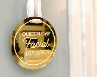 Round Acrylic In Session Sign – Office Door Hanger - Spa - Therapist - Facial signs