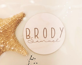 Baby Name Sign | Wood Baby Name Sign | Round Name Sign | Newborn Announcement Sign | Circle Baby Name Sign | Name Announcement