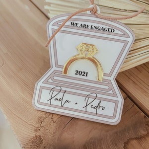 Engagement Day Keepsake Ornament Engagement Announcement Personalized Calendar with Names Engaged Couple Ceramic Ornament Gift for Daughter