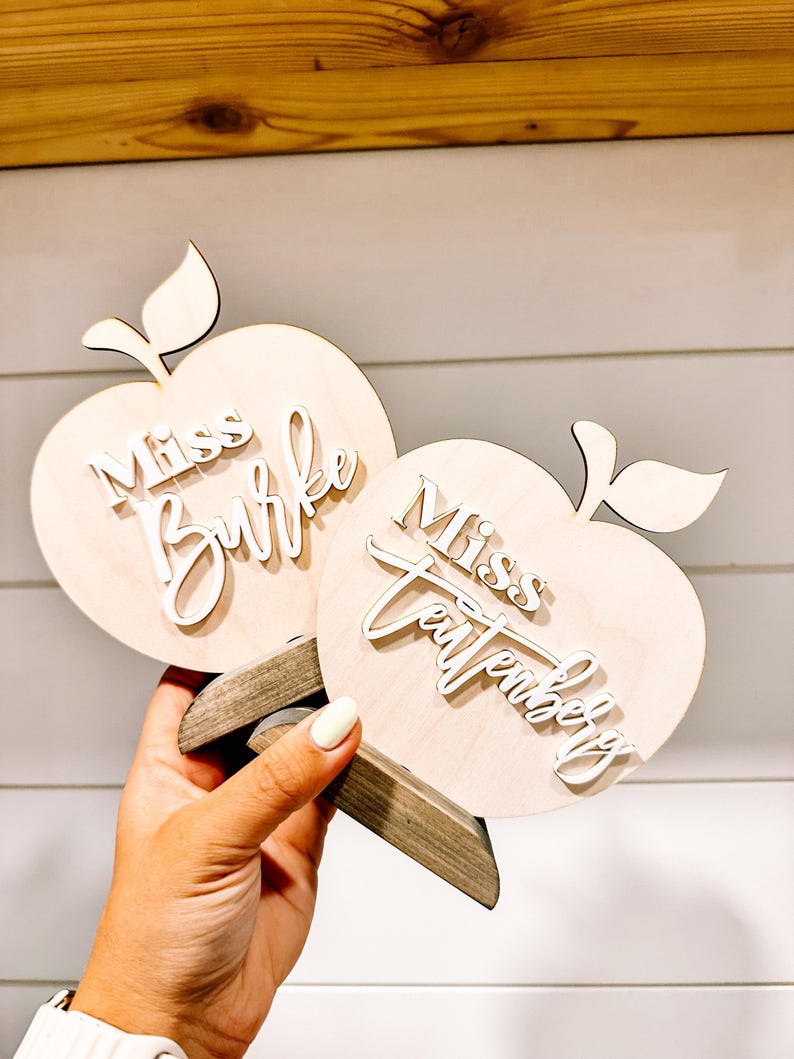 Personalized Teacher Name Sign, Teacher Desk Name Sign, Desk Name Plate, Custom Teacher Gift, Teacher Apple Sign, Custom Desk Name Sign image 2