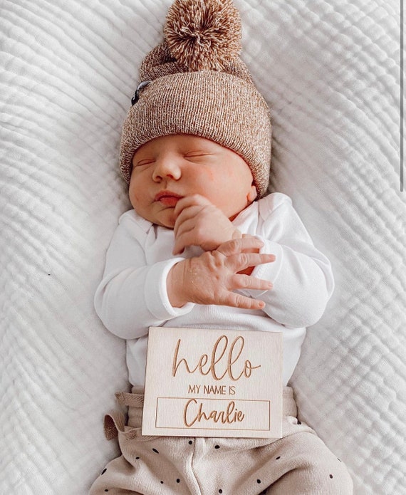 Hello My Name is Wooden Cutout / Birth Announcement /baby Name Announcement  / Baby Shower Gift / Hospital Announcement / Newborn Photo Prop 