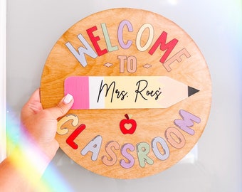 Benutzerdefinierte Lehrer Türschild, Türschild für das Klassenzimmer, Türschild für das Klassenzimmer, Geschenk für den Lehrer, Lehrer Willkommen