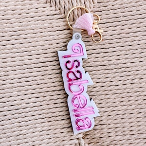 Retro pink doll inspired personalized keychain Malibu pink