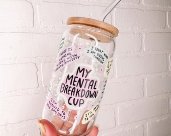 Verre de santé mentale, verre d'affirmations quotidiennes, gobelet d'affirmations quotidiennes de 16 oz, cadeau pour elle, gobelet de meilleur ami, dépression mentale