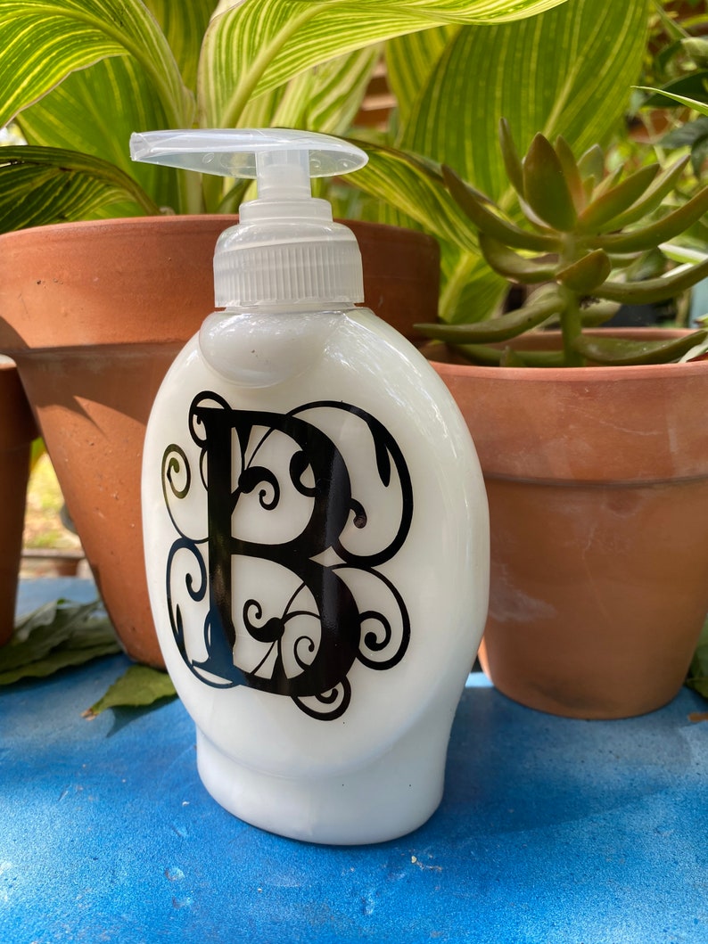 Fancy Monogram Letter hand Soap Dispenser decorated with Etsy