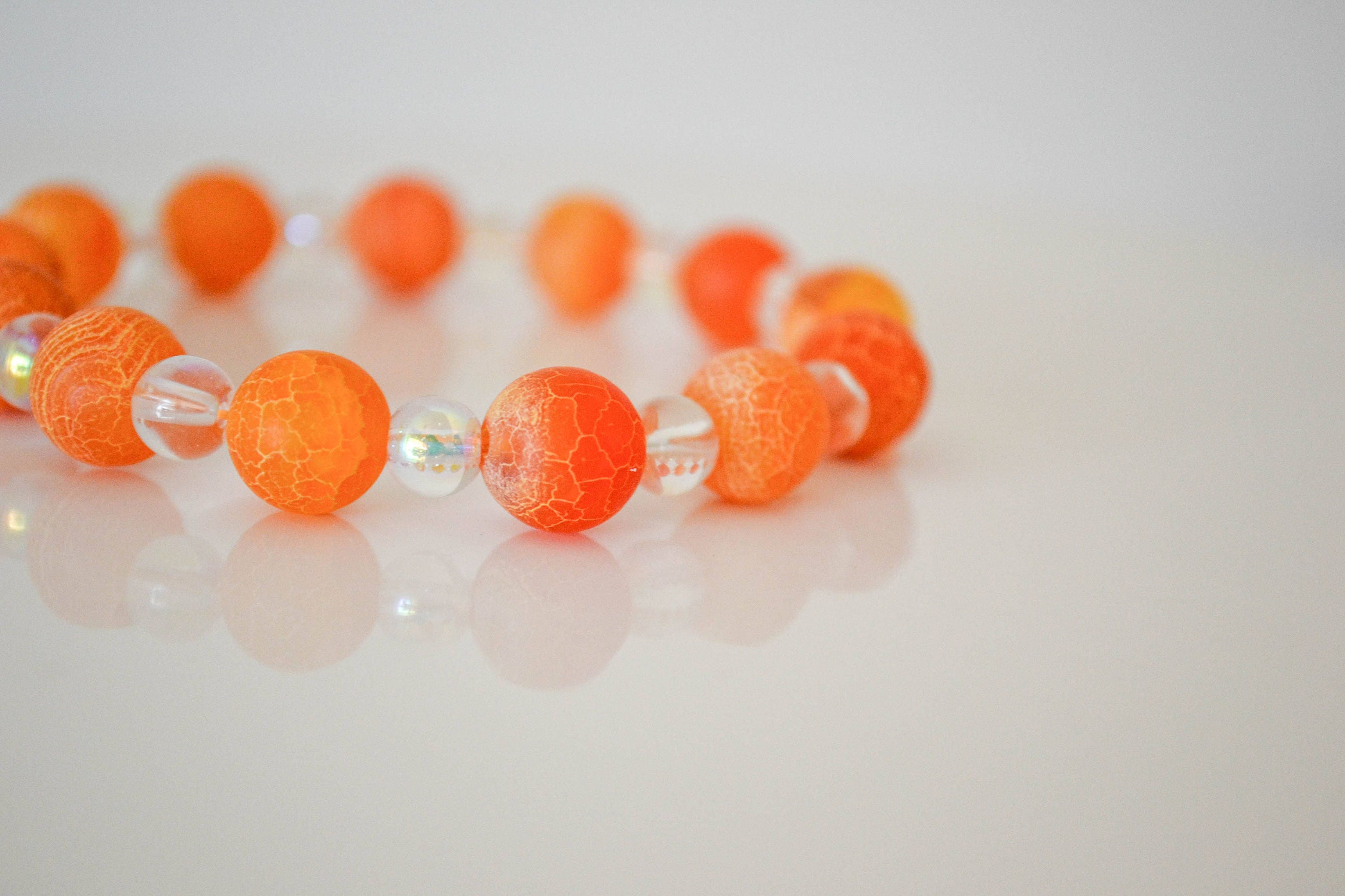 Orange and Clear Beaded Bracelet for Her Etsy
