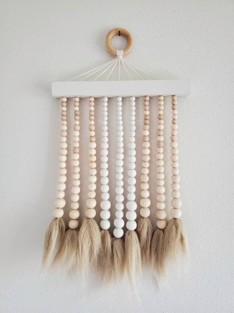Natural and Linen Wooden Bead Wall Hanging Small
