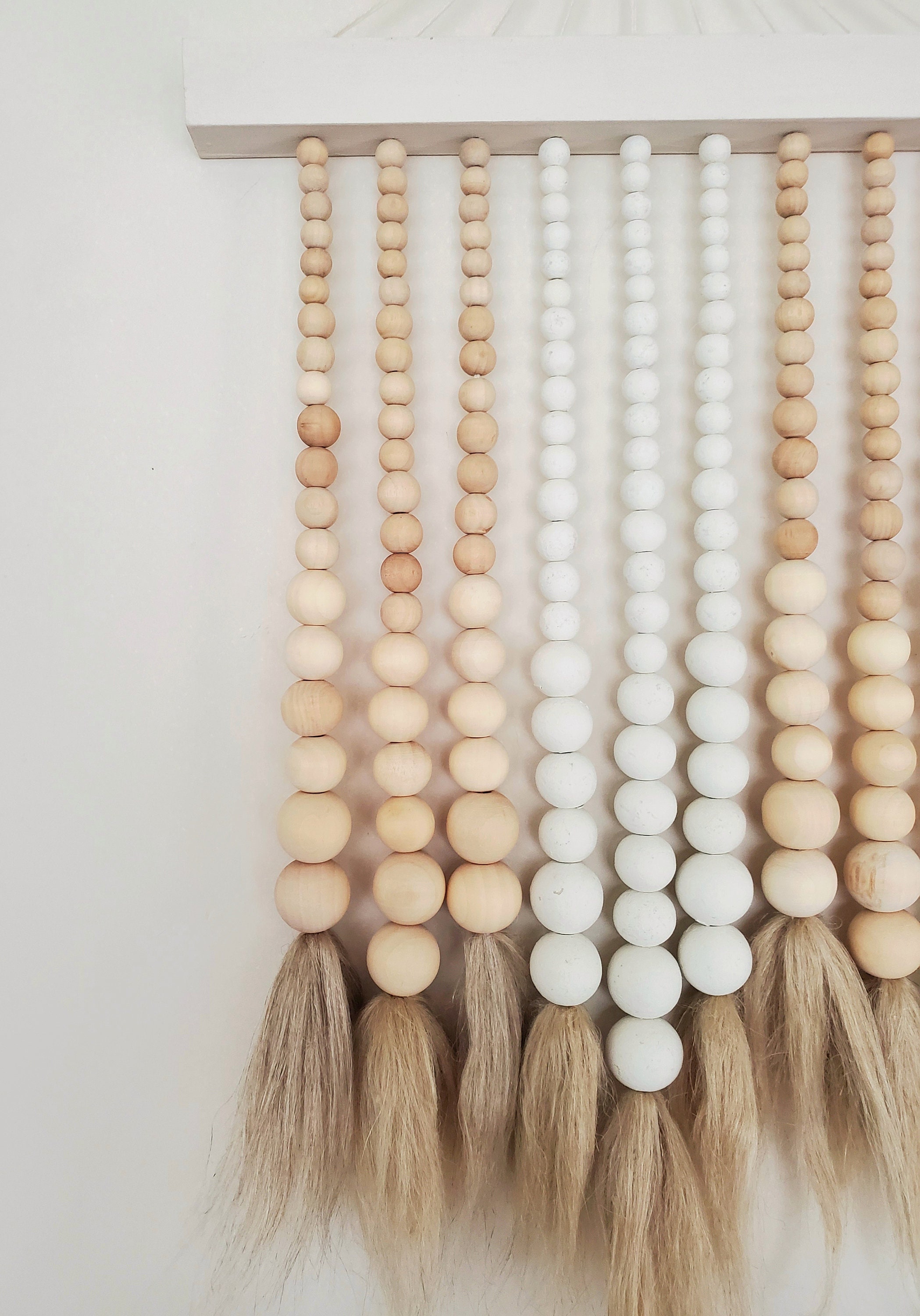 Natural and Linen Wooden Bead Wall Hanging Small Etsy