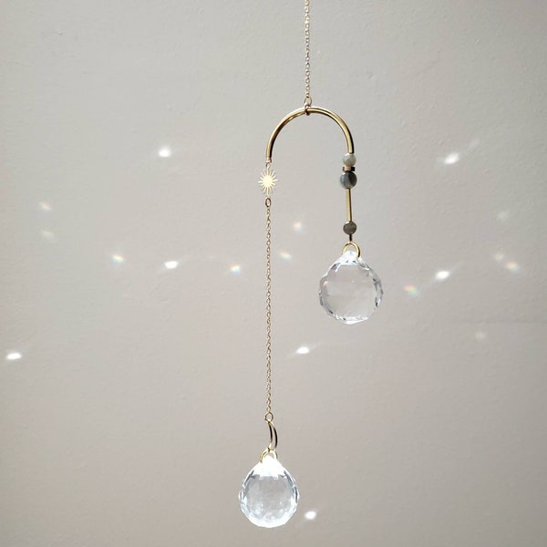 Mobile Double Sun Catcher |  Labradorite and Brass