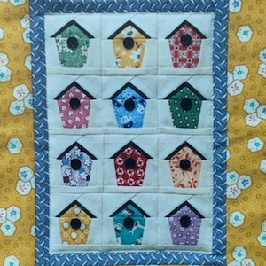 Quilting pattern, “Birdhouse” wall hanging. 11.25 x 14”. A foundation paper piecing pattern.
