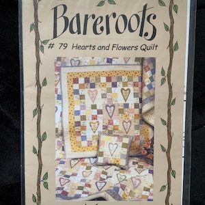 Quilting pattern (2002), “Hearts and flowers “ by Bareroots. 3 sizes, bed quilt, wall hanging and pillow. Appliqué, quilting and embroidery