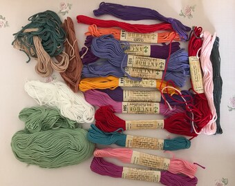 Soft cotton threads. This is a small collection of preowned soft cotton threads for embroidery. Most are labelled vintage Anchor threads.
