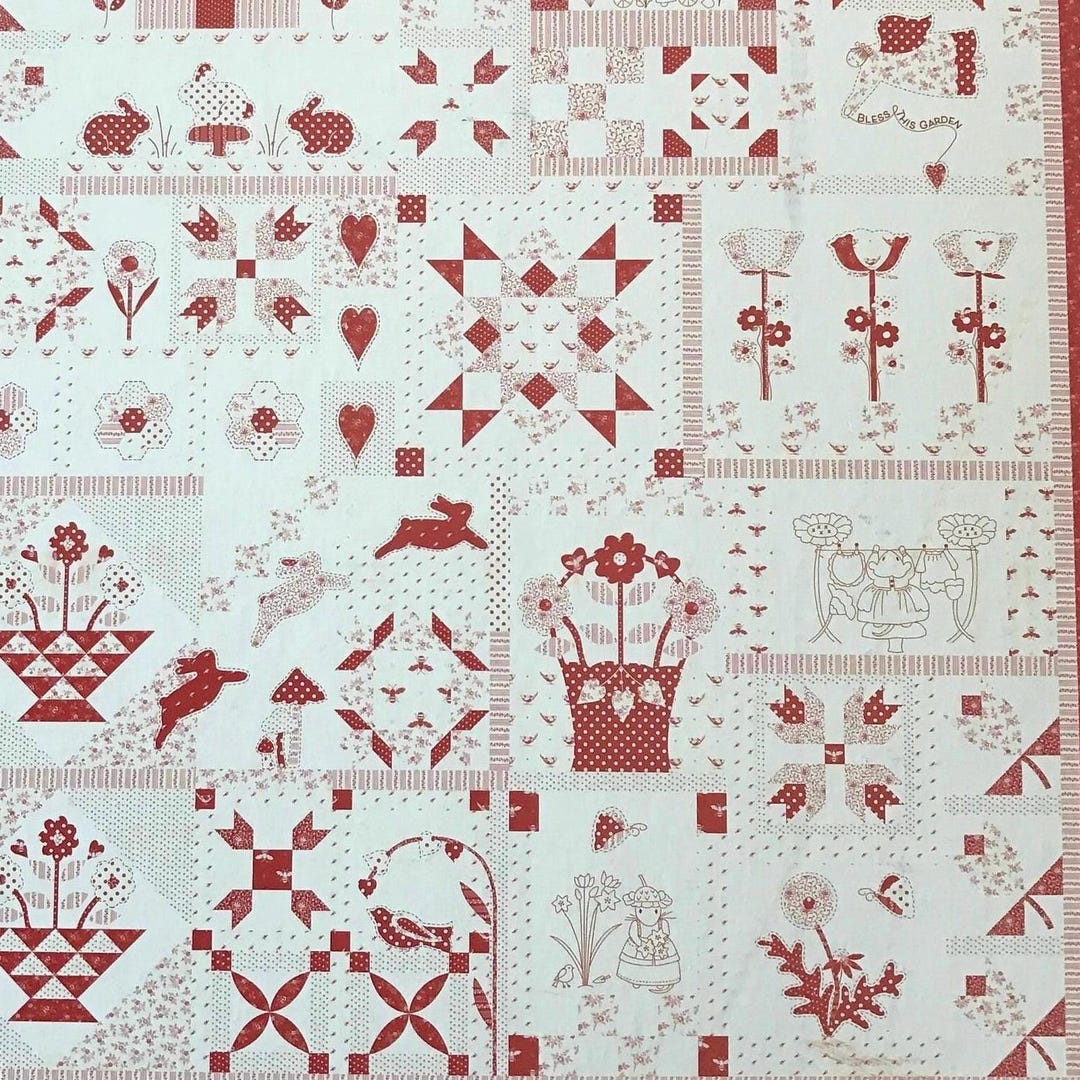 Redwork Rabbit Design Quilt Kit: My Redwork Garden. A Bunny Hill Design. Moda Sampler (70” X ...