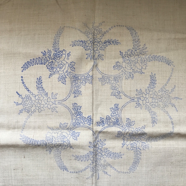 Vintage stamped linen cushion cover with a floral design on the front. In pristine condition. 19” square
