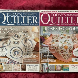 Quilter magazine x 2 plus half square triangle template papers, supplement. Issues 92 and 96.