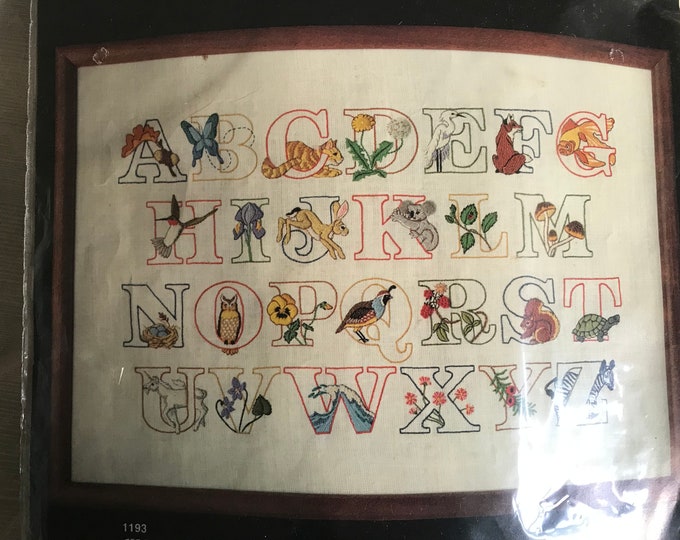 A Vintage Dimensions Crewel Embroidery Kit, charming Alphabet. Etsy