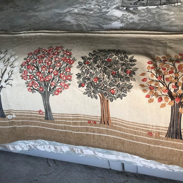 Screen printed panel by Cranston print works depicting trees throughout the four seasons, ideal for embroidery.