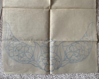 Vintage Stamped Linen Chair Back, Floral Cutwork Embroidery, Plus Finished Piece