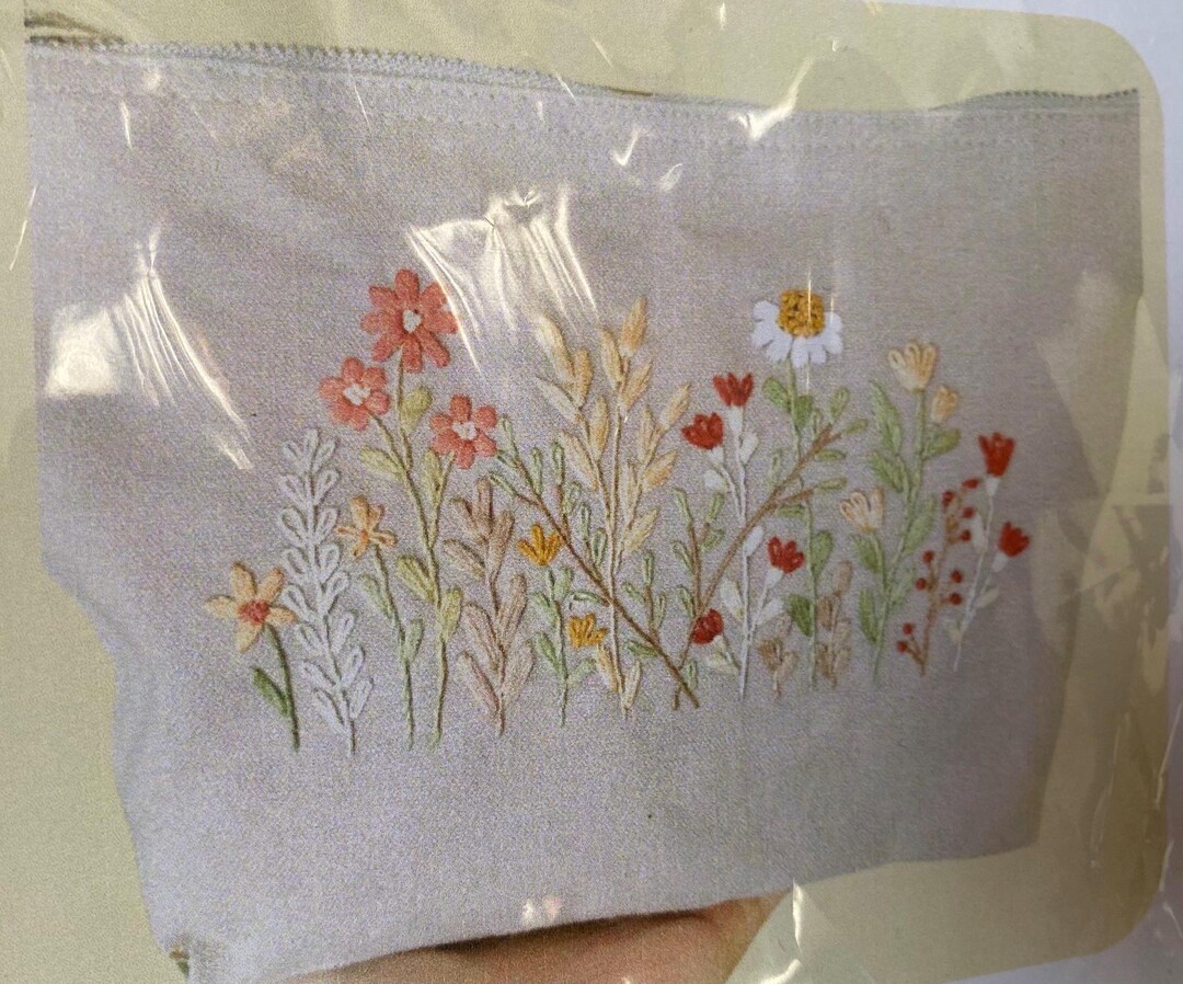 Embroidery Accessory Bag Kit. the Front Has a Floral Design Which is ...