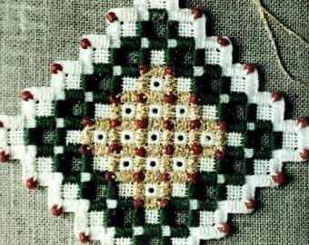 Vintage Hardanger-kerstversieringset met borduursels