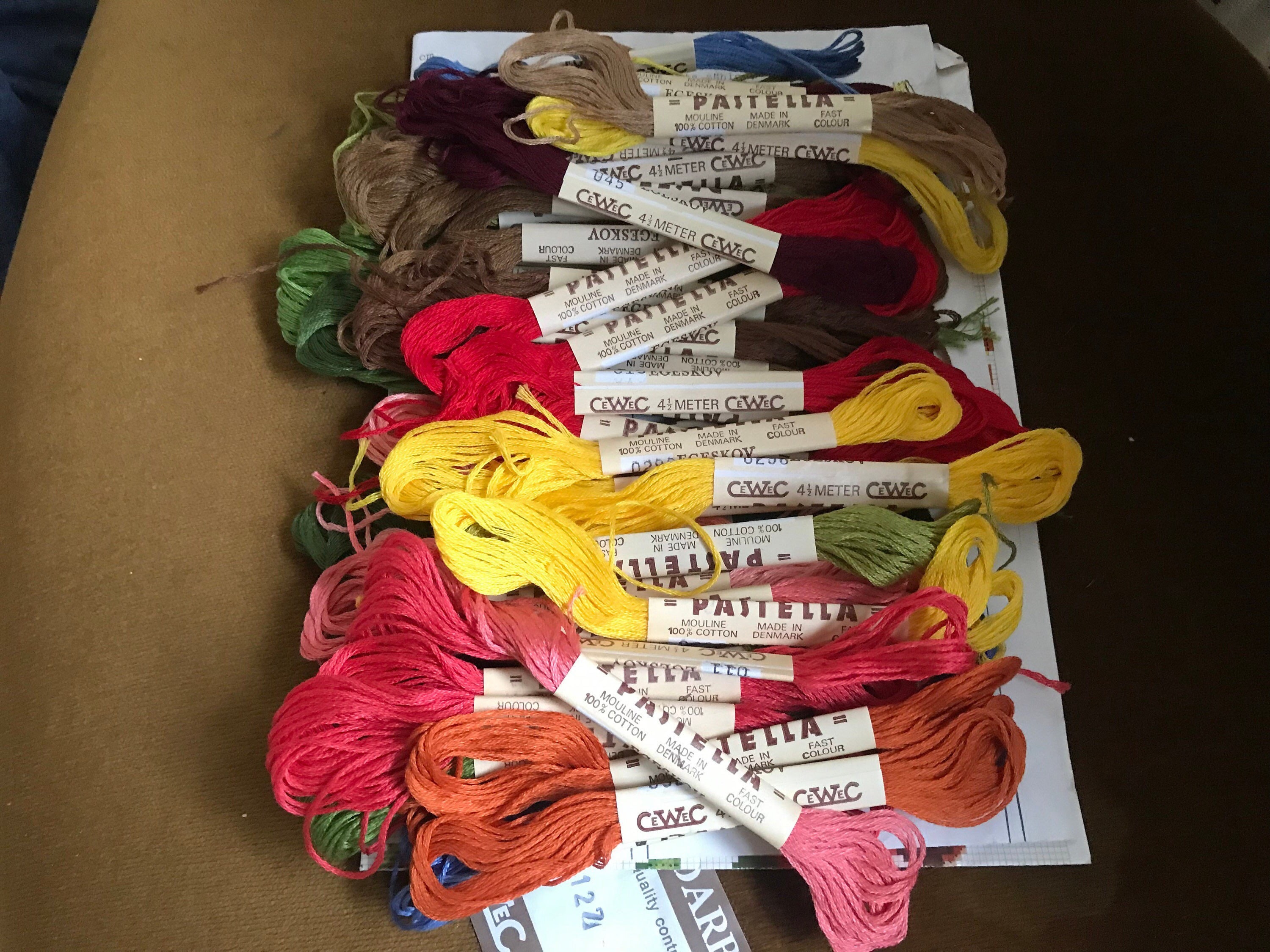 Vintage Danish Linen Cross Stitch charted Tablecloth Kit, Floral Design