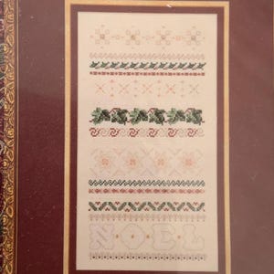 Vintage band sampler-kit av Just Nan: Crystal Noel, 32 karat linne, pärlor och siden.