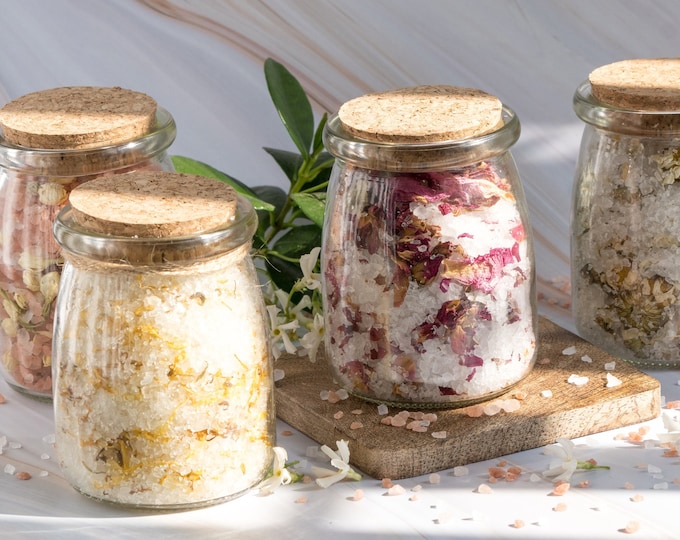 Floral Bath Salt Gift Set, Spa Self Care Jar, Natural Relaxation Aromatherapy