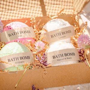 Bath Bomb Set of 4 | Rose Lavender Eucalyptus Oatmeal Honey Assortment | 4.5 oz each