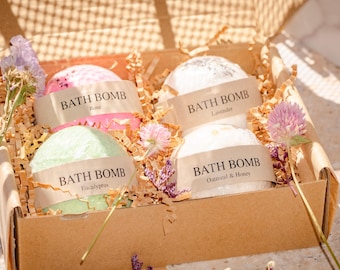 Bath Bomb Set of 4 | Rose Lavender Eucalyptus Oatmeal Honey Assortment | 4.5 oz each