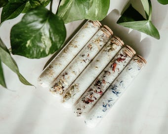 Bath Salt Tube, Glass Epsom Soak with Dried Flowers