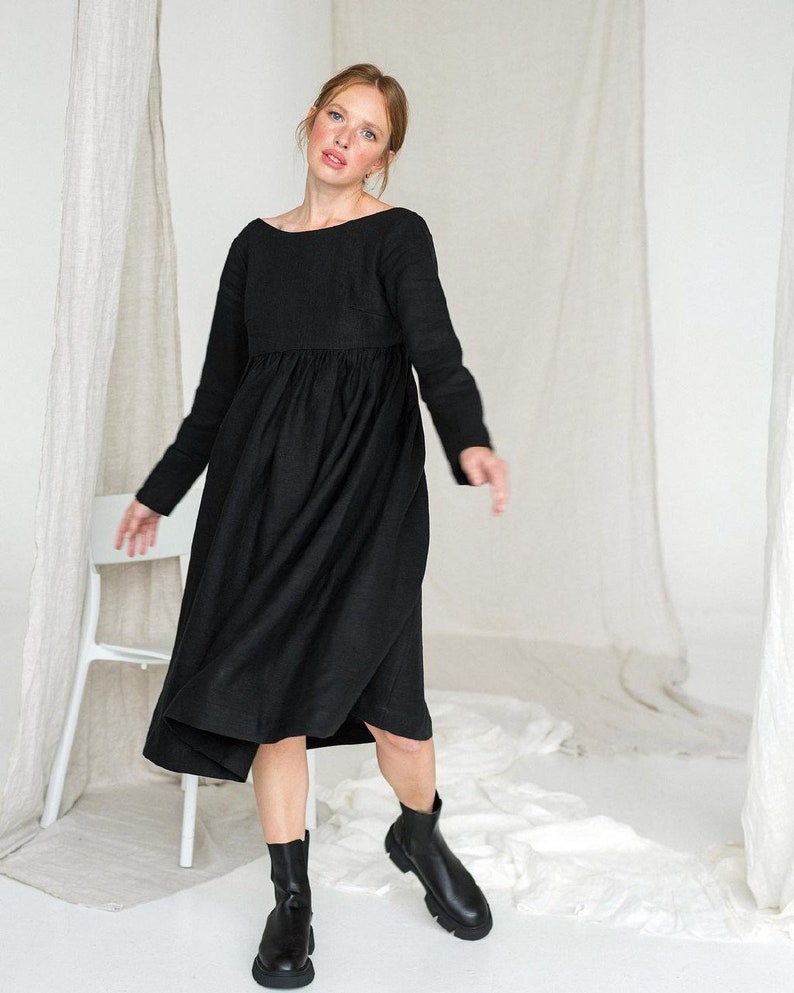 Black linen dress,Open back linen dress,Linen dresses for women,Boho Linen dress,Loose linen dress,Plus size linen dress,Linen sun dress