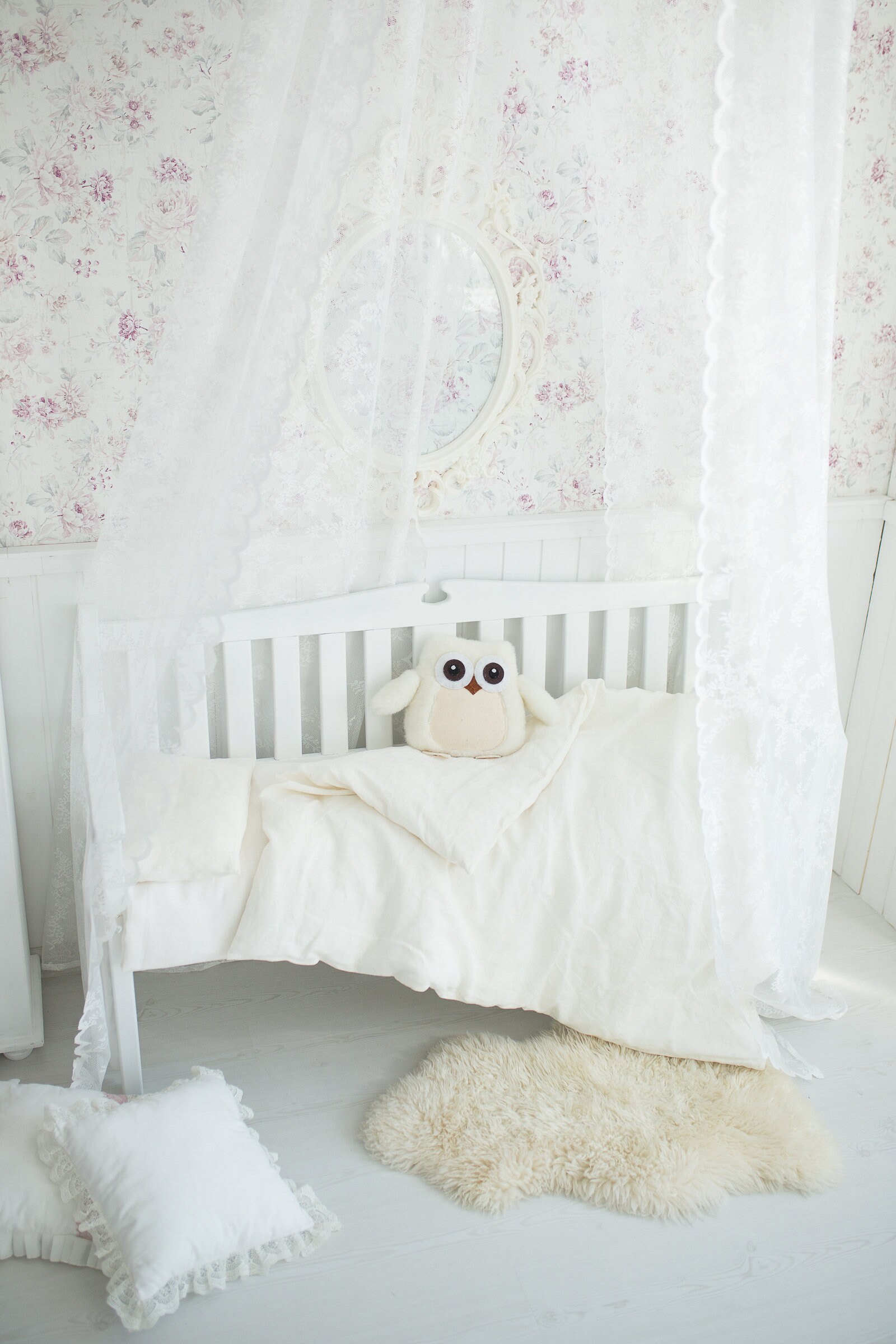 Crib bedding White crib bedding set Linen duvet cover Crib Etsy