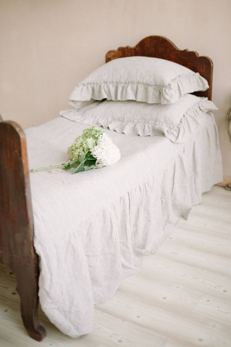 Linen bedskirt linen bedspread Queen bedspread Coverlet Etsy