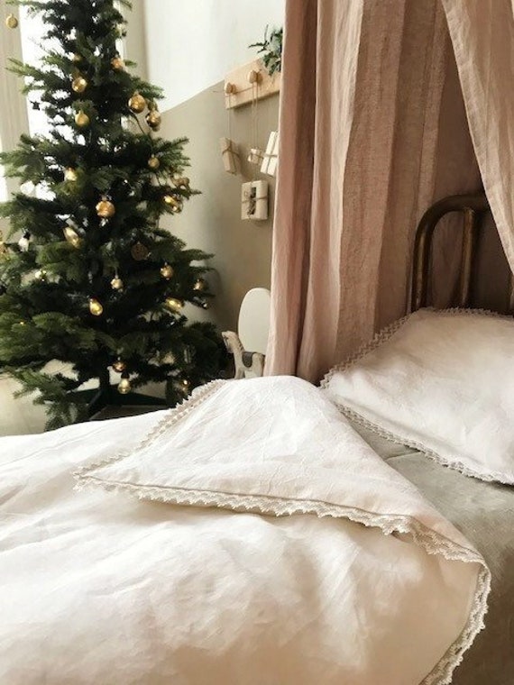 Flax Linen Toddler Duvet Cover Pillowcase Set White Lace Etsy