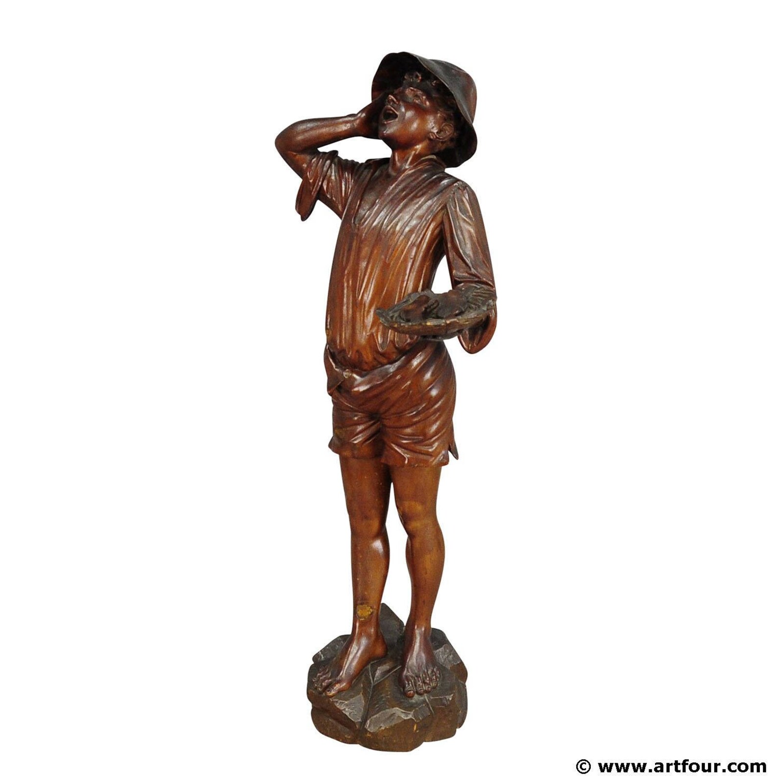 Antique Wooden Carved Statue of a Young Fisherman Etsy