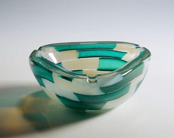 Vintage Murano Pezzato Opalino Verde Art Glass Ashtray by Barovier & Toso 1950s