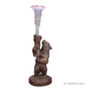 A Wooden Carved Black Forest Bear with Glass Vase ca. 1900s