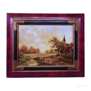 Shepherd with Herd in a Victorian Landscape, Oil on Wood 19th century