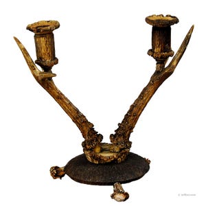 Antique Cabin Decor Two-Armed Antler Candlestick 1900