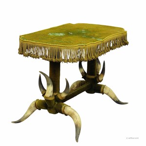 Antique Bull Horn Table with Green Velvet ca. 1870 image 1