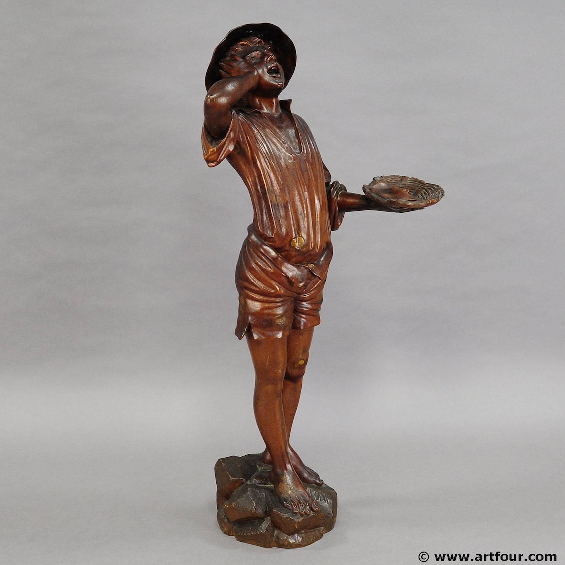 Antique Wooden Carved Statue of a Young Fisherman Etsy