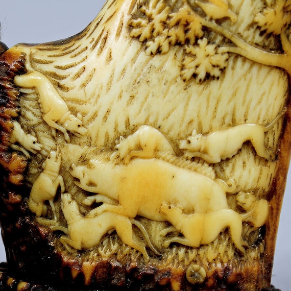 1860er Jahre Geschnitzte Horn Jäger-Pfeife im Stil von Lebrecht