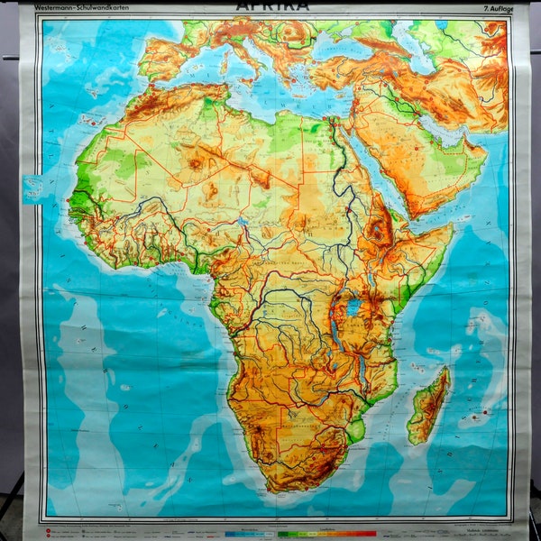 Vintage Mural Pull-Down Map Africa African Continent Wall Chart