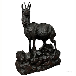 Large Carved Wood Chamois Sculpture, Black Forest ca. 1900